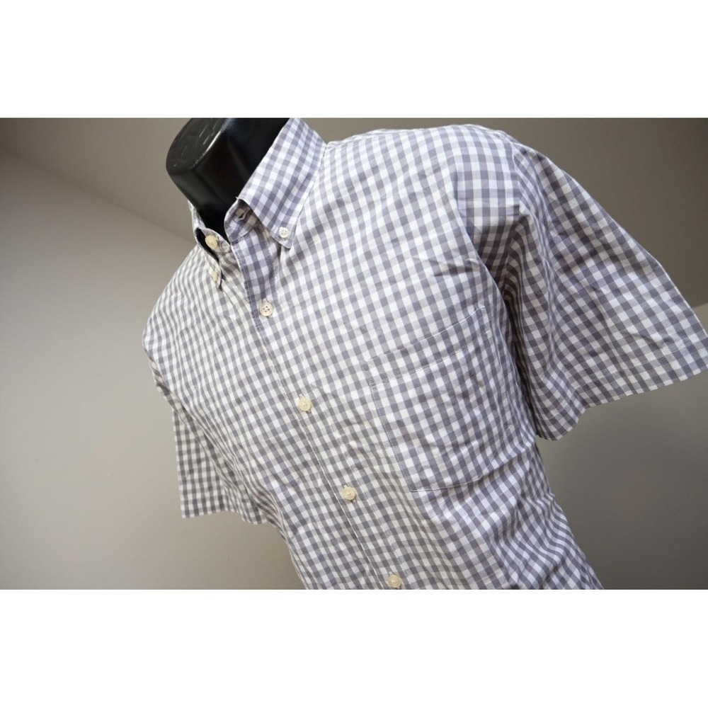 J Crew Button Up Mens Large Gray Plaid Classic Fit Short Sleeve Excellent